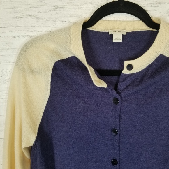 Fossil Cream & Navy Button Front Cardigan Sz Large - Picture 5 of 5